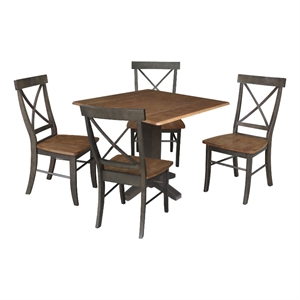 36&quot Solid Wood Square Dual Drop Leaf Dining Table with 4 Dining Chairs
