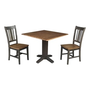 36&quot Solid Wood Square Dual Drop Leaf Dining Table with 2 Dining Chairs