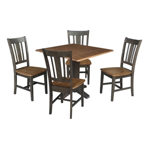 36&quot Solid Wood Square Dual Drop Leaf Dining Table with 4 Dining Chairs