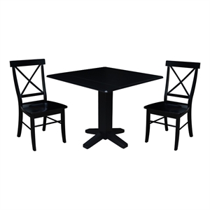 36&quot Solid Wood Square Dual Drop Leaf Dining Table with 2 Dining Chairs