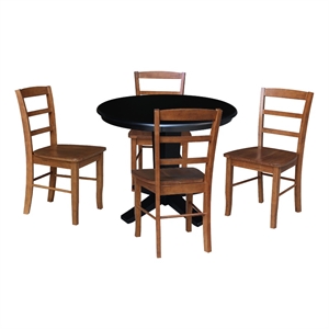 36&quot Solid Wood Round Top Dining Table with 4 Dining Chairs
