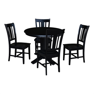 36&quot Solid Wood Round Top Dining Table with 4 Dining Chairs
