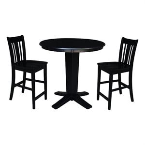 36&quot Solid Wood Round Top Dining Table with 2 Counter Height Stools