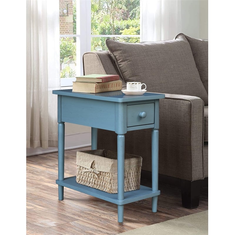 International Concepts Solid Wood Narrow Side Table in Ocean Blue Antique