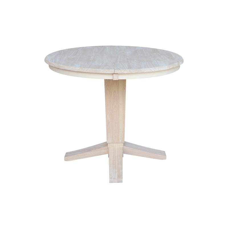 36 in Solid Wood Round Top Pedestal Dining Table with 12 in Leaf in Unfinished