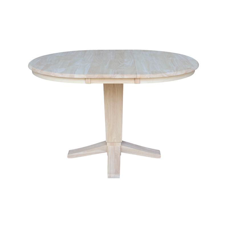 36 in Solid Wood Round Top Pedestal Dining Table with 12 in Leaf in Unfinished