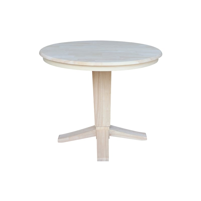 36 in Solid Wood Round Top Pedestal Dining Table with 12 in Leaf in Unfinished