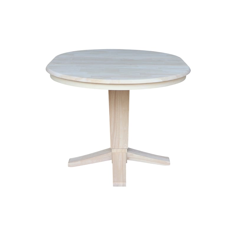 36 in Solid Wood Round Top Pedestal Dining Table with 12 in Leaf in Unfinished