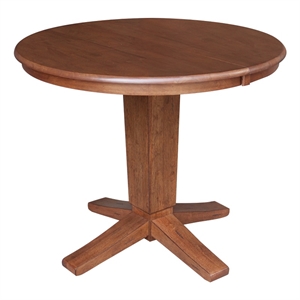 36&quot Solid Wood Round Top Pedestal Dining Table with 12&quot Leaf - 30.1&quotH
