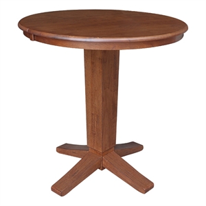 36&quot Solid Wood Round Top Pedestal Dining Table with 12&quot Leaf - 36.1&quotH