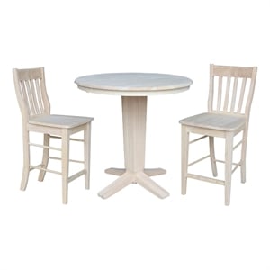 36&quot Solid Wood Round Counter Height Extension Table with 12&quot Leaf and 2 Stools