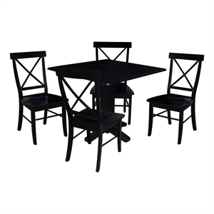 36&quot Solid Wood Square Dual Drop Leaf Dining Table with 4 Dining Chairs