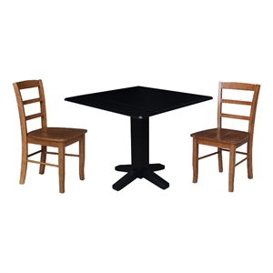 36&quot Solid Wood Square Dual Drop Leaf Dining Table with 2 Dining Chairs