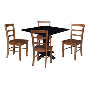 36&quot Solid Wood Square Dual Drop Leaf Dining Table with 4 Dining Chairs