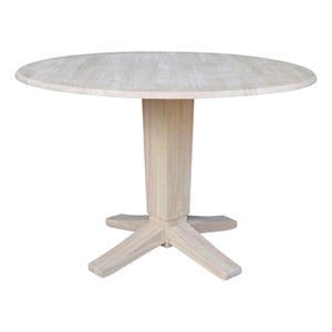 42&quot Round Solid Wood Dual Drop Leaf Pedestal Dining Table in Unfinished