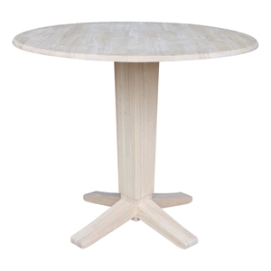 42&quot Round Solid Wood Dual Drop Leaf Pedestal Counter Height Dining Table