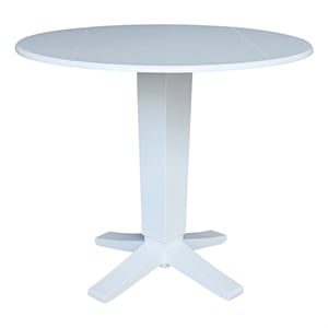 42&quot Round Solid Wood Dual Drop Leaf Pedestal Dining Table in White
