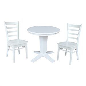 30&quot Solid Wood Round Top Pedestal Dining Table with 2 Dining Chairs