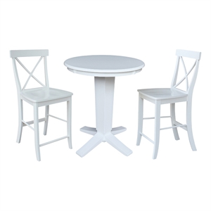 30&quot Solid Wood Round Top Pedestal Dining Table with 4 Counter Height Stools