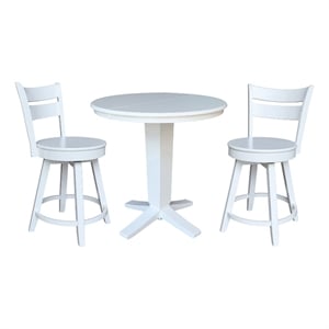 36&quot Round Solid Wood Extension Table with 2 Counter Height Stools