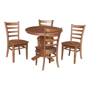 International Concepts 36&quot Round Solid Wood Extension Table with 4 Dining Chairs