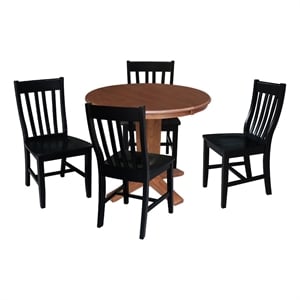 International Concepts 36&quot Round Solid Wood Extension Table with 4 Dining Chairs
