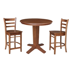 36&quot Round Solid Wood Extension Table with 2 Counter Height Stools