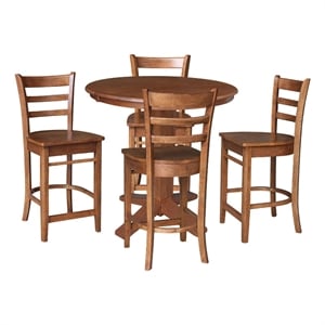 36&quot Round Solid Wood Extension Table with 4 Counter Height Stools
