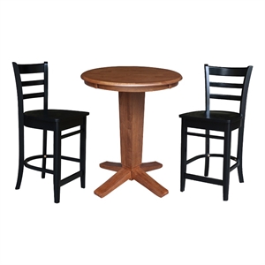 30&quot Solid Wood Round Top Pedestal Dining Table with 2 Counter Height Stools