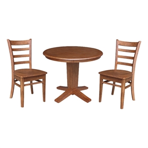 36&quot Solid Wood Round Top Pedestal Dining Table with 2 Dining Chairs