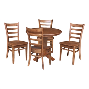 36&quot Solid Wood Round Top Pedestal Dining Table with 4 Dining Chairs
