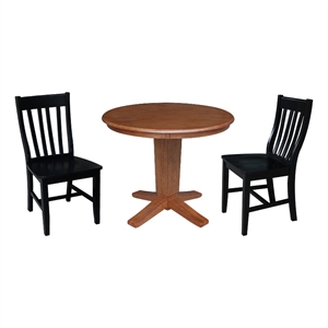 36&quot Solid Wood Round Top Pedestal Dining Table with 2 Dining Chairs