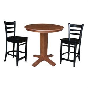 36&quot Round Solid Wood Extension Table with 2 Counter Height Stools