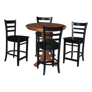 36&quot Round Solid Wood Extension Table with 4 Counter Height Stools