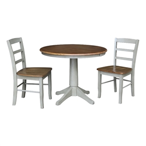 International Concepts 36&quot Round Solid Wood Extension Table with 2 Dining Chairs
