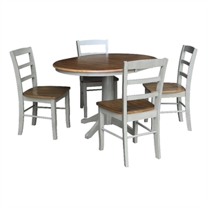 International Concepts 36&quot Round Solid Wood Extension Table with 4 Dining Chairs