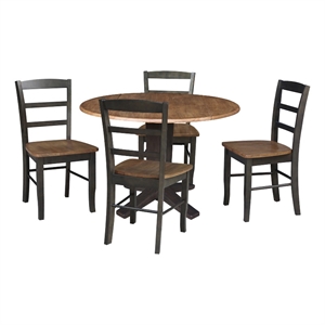 42&quot Round Solid Wood Drop Leaf Pedestal Dining Table with 4 Dining Chairs