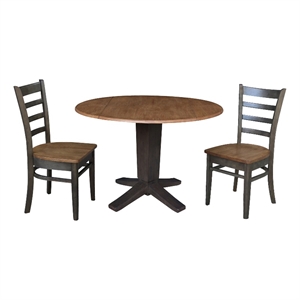 42&quot Round Solid Wood Drop Leaf Pedestal Dining Table with 2 Dining Chairs