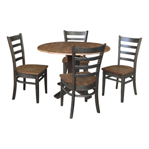 42&quot Round Solid Wood Drop Leaf Pedestal Dining Table with 4 Dining Chairs