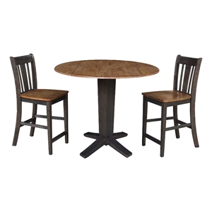 42&quot Solid Wood Dual Drop Leaf Table with 2 Counter Height Stools