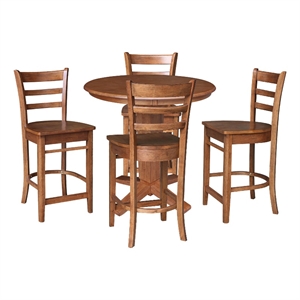 36&quot Solid Wood Round Top Pedestal Dining Table with 4 Counter Height Stools