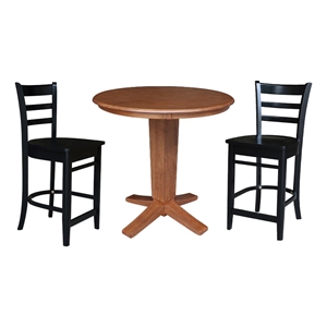36&quot Solid Wood Round Top Pedestal Dining Table with 2 Counter Height Stools