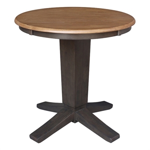 30&quot Solid Wood Round Top Pedestal Dining Table in Hickory/Washed Coal