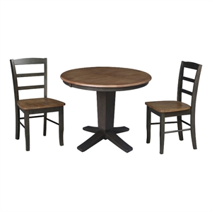 International Concepts 36&quot Solid Wood Round Extension Table with 2 Dining Chairs