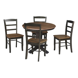 International Concepts 36&quot Solid Wood Round Extension Table with 4 Dining Chairs