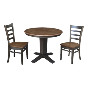 International Concepts 36&quot Solid Wood Round Extension Table with 2 Dining Chairs