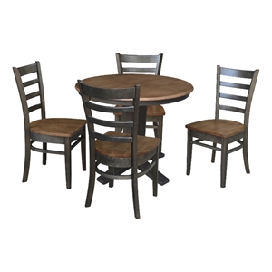 International Concepts 36&quot Solid Wood Round Extension Table with 4 Dining Chairs