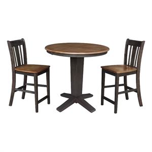 36&quot Solid Wood Round Extension Table with 2 Counter Height Stools