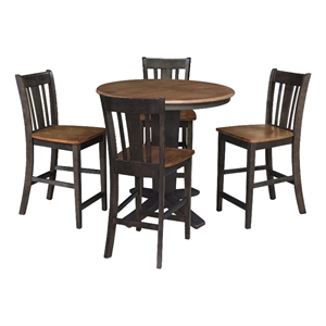 36&quot Solid Wood Round Extension Table with 4 Counter Height Stools