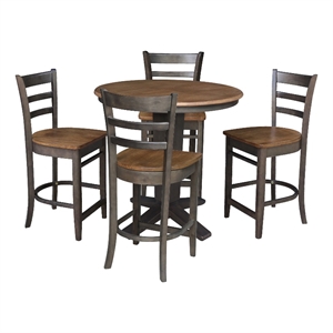 36&quot Solid Wood Round Extension Table with 4 Counter Height Stools